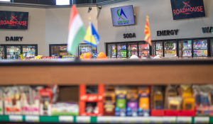 Flags on travel center counter