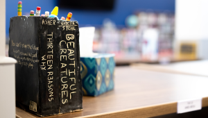 Close up of ceramic items in a media center