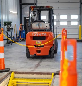 Close up of equipment in a garage bay.